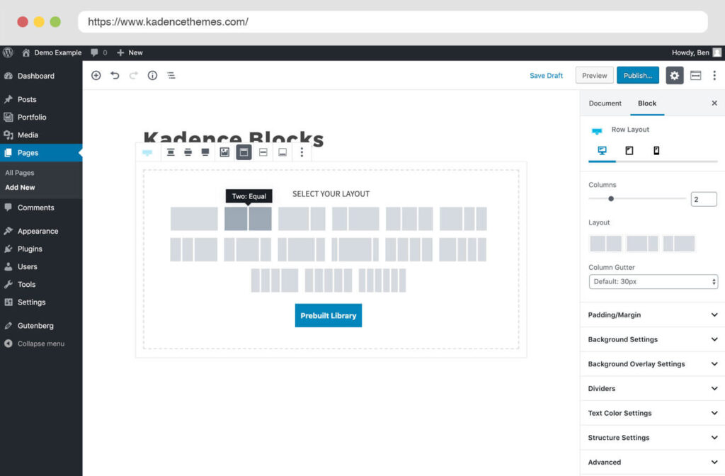 Kadence Block Features (Gutenberg block builder)