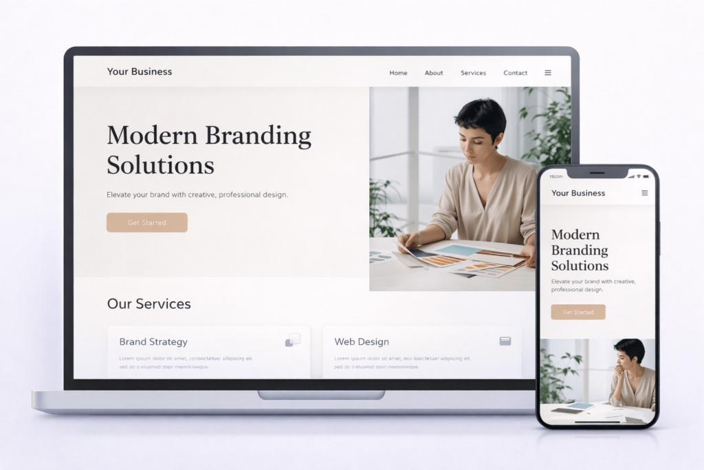 Mockup of Squarespace template on desktop and mobile views
