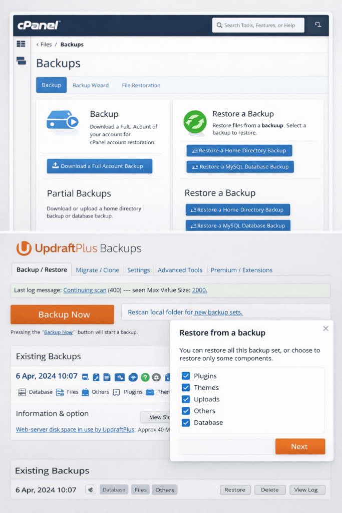 WordPress hacked fix backup dashboard