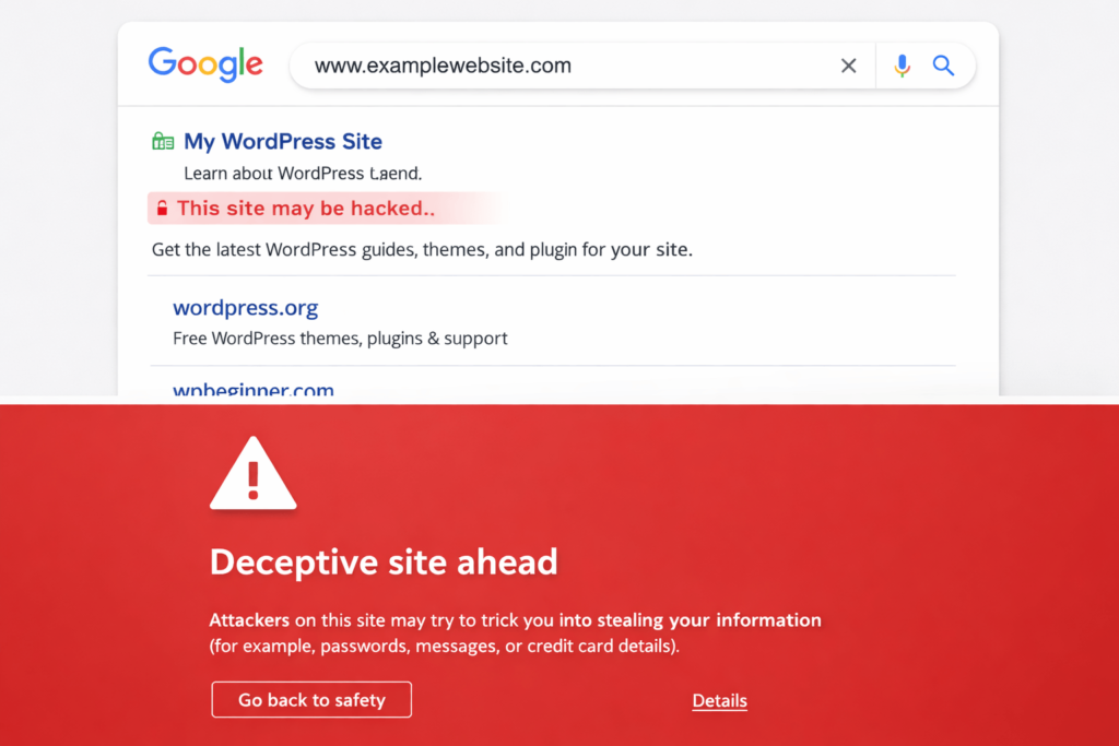 WordPress hacked fix warning screen