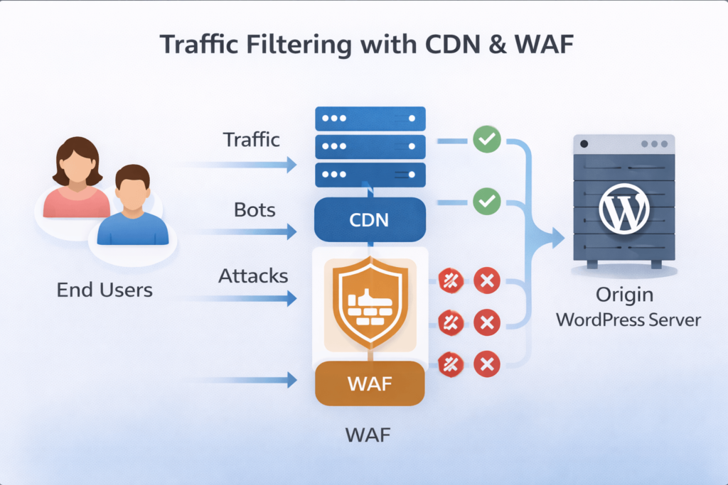 Traffic filtering with CDN and WAF