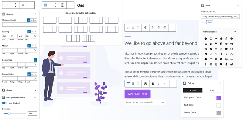GenerateBlocks layout controls in the WordPress block editor