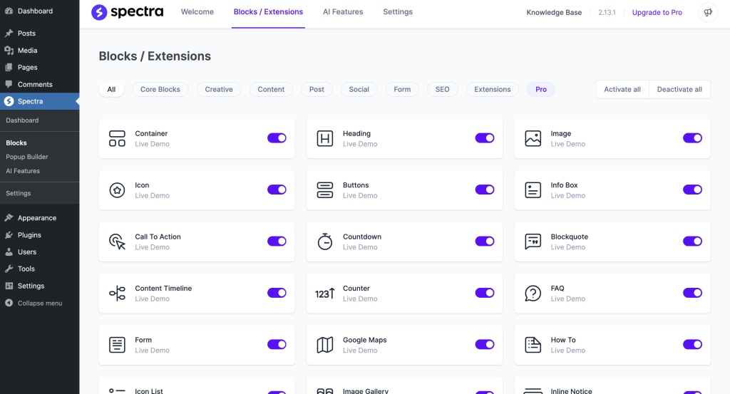 Spectra Blocks design controls and layout tools in WordPress Gutenberg