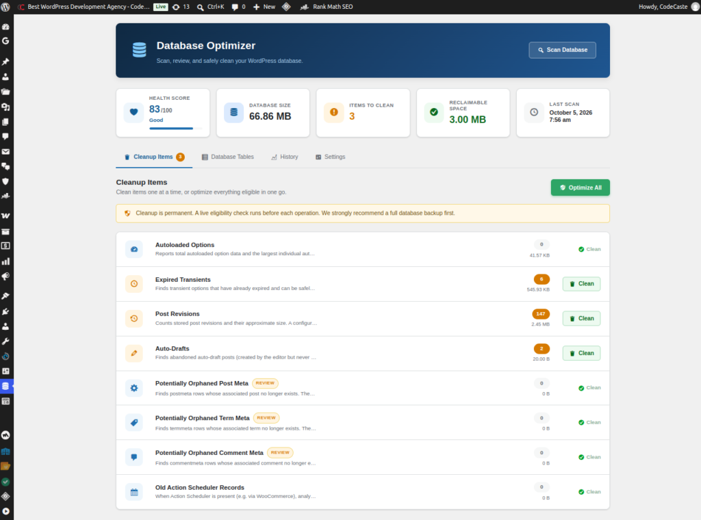 Database Cleaner & Optimizer by CodeCaste